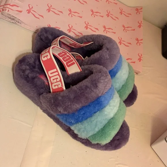 UGG Multicolor Fluffy Slippers - Picture 1 of 9